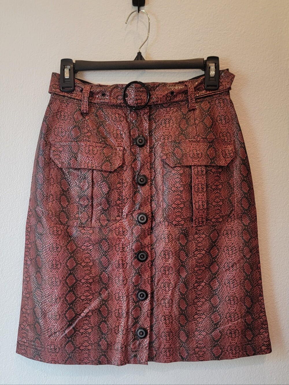 Urban Outfitters Faux Snakeskin Button-Front A-Line Skirt in Rose